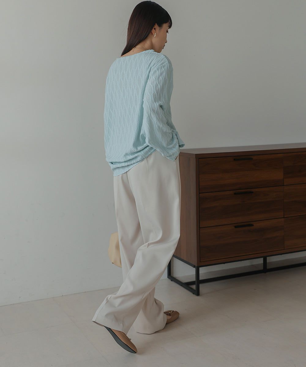 日本 Bab - 質感波紋薄長袖上衣-黑