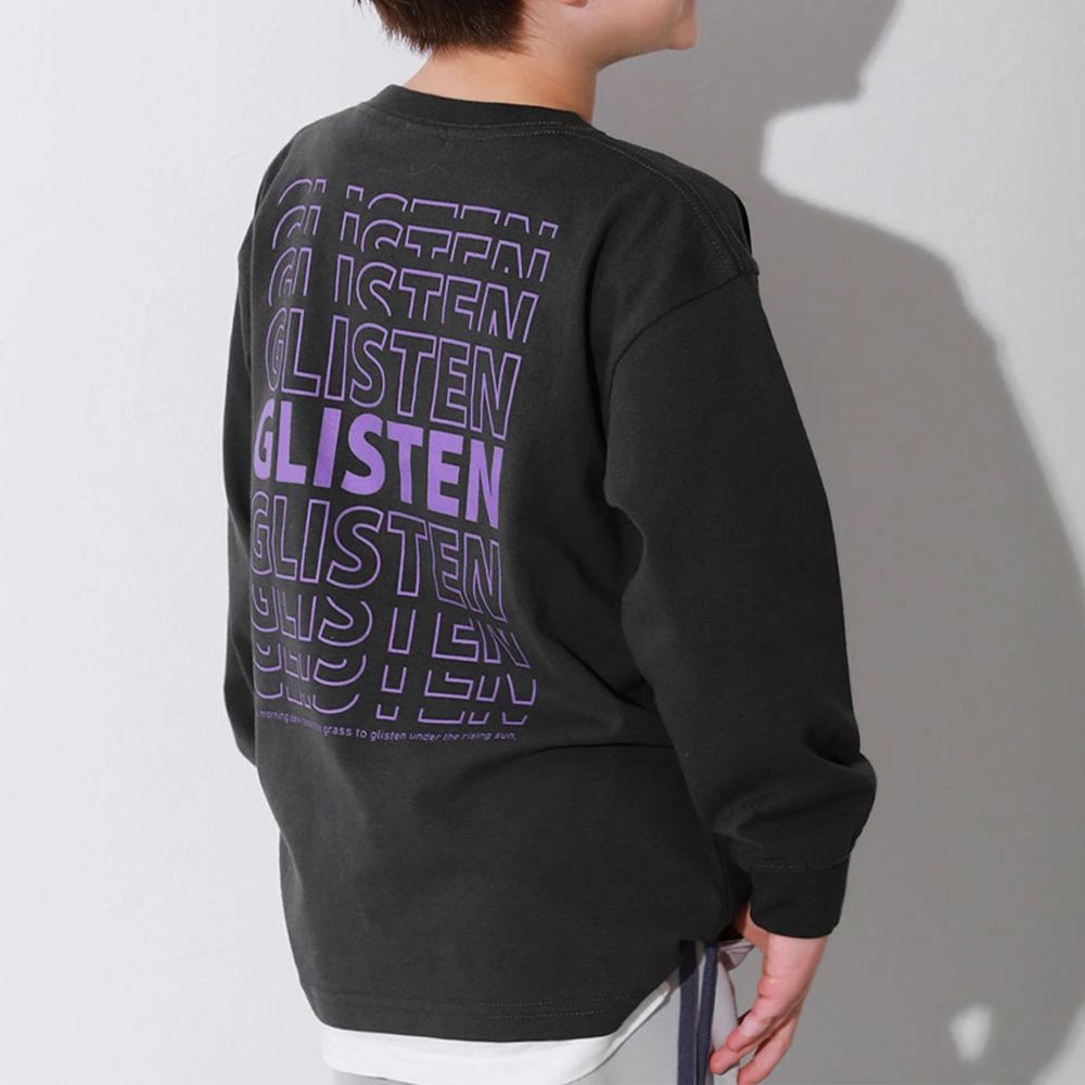 100%棉 定番印花寬版長袖上衣-漸變英文-炭黑