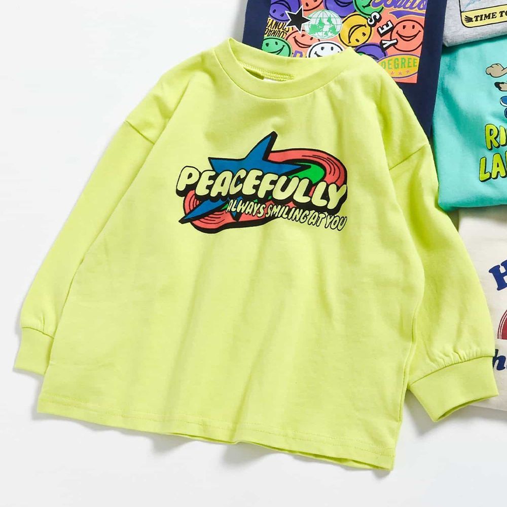 春季俏皮印花薄長袖上衣-和平星星-萊姆黃