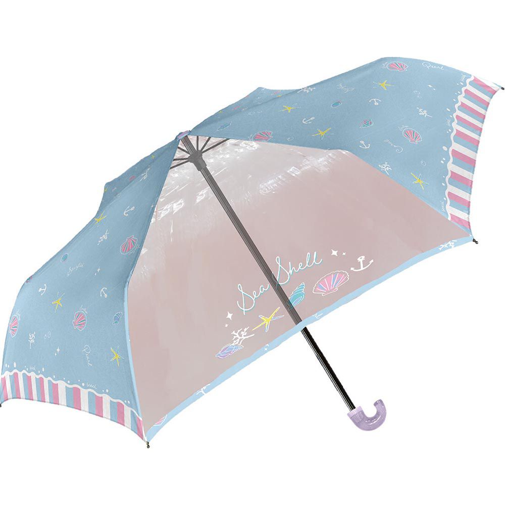 日本中谷 - 輕量透明窗兒童雨傘/折疊傘-海洋物語-水藍 (50cm(身高115-125cm))