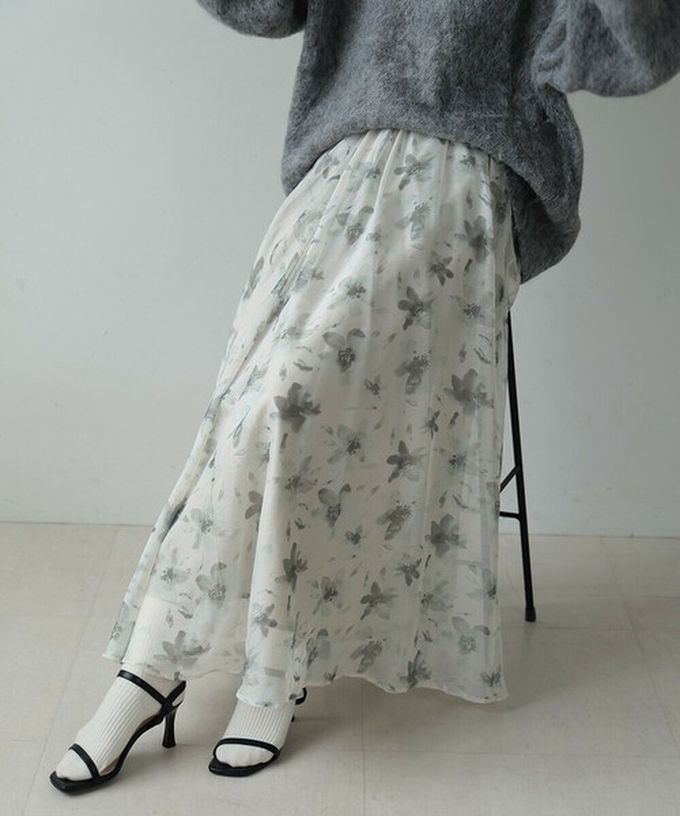 日本 Bab - 溫柔印象花卉雪紡長裙-米黃