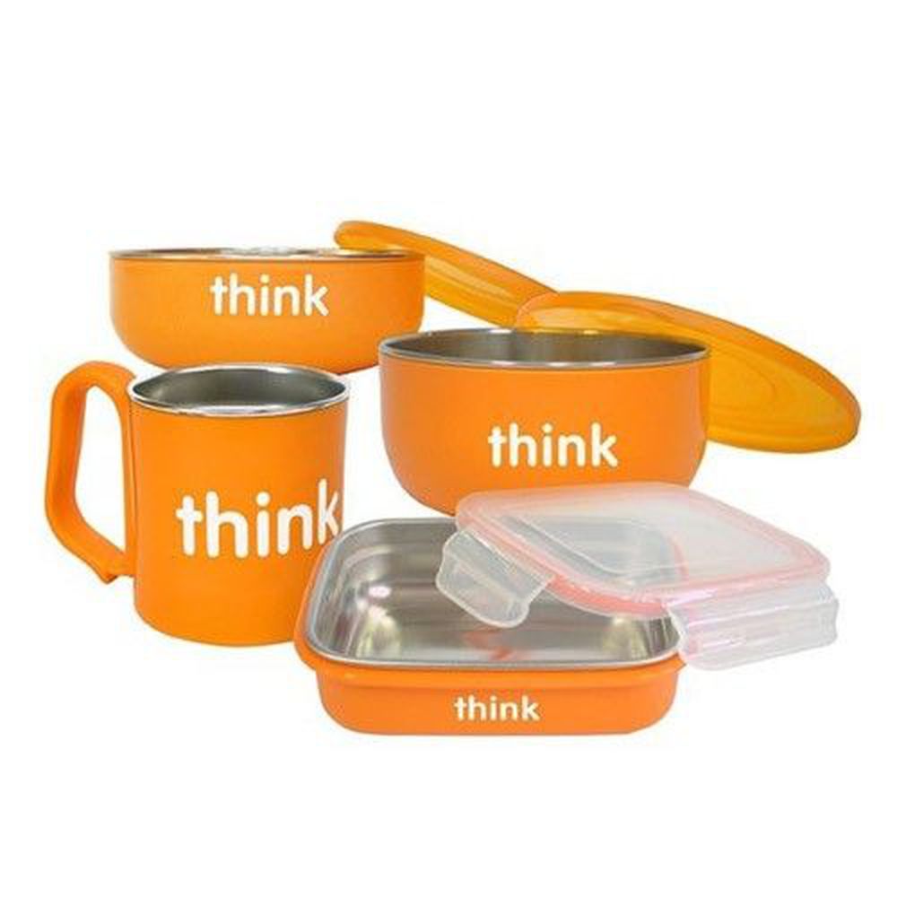 美國 Thinkbaby - 不鏽鋼餐具組-甜橙橘