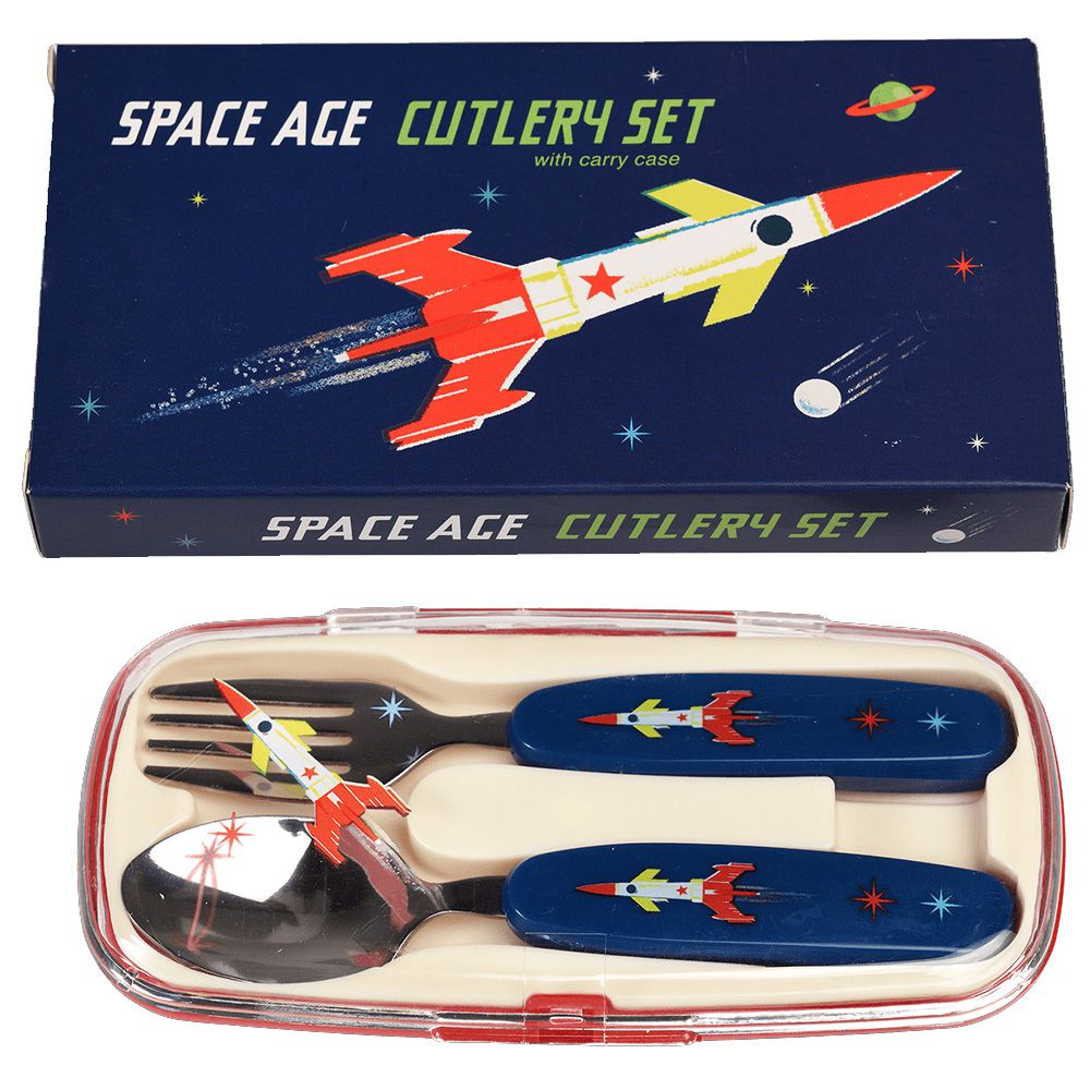 英國 Rex London - 幼兒/兒童餐具2入組(附收納盒)-太空梭