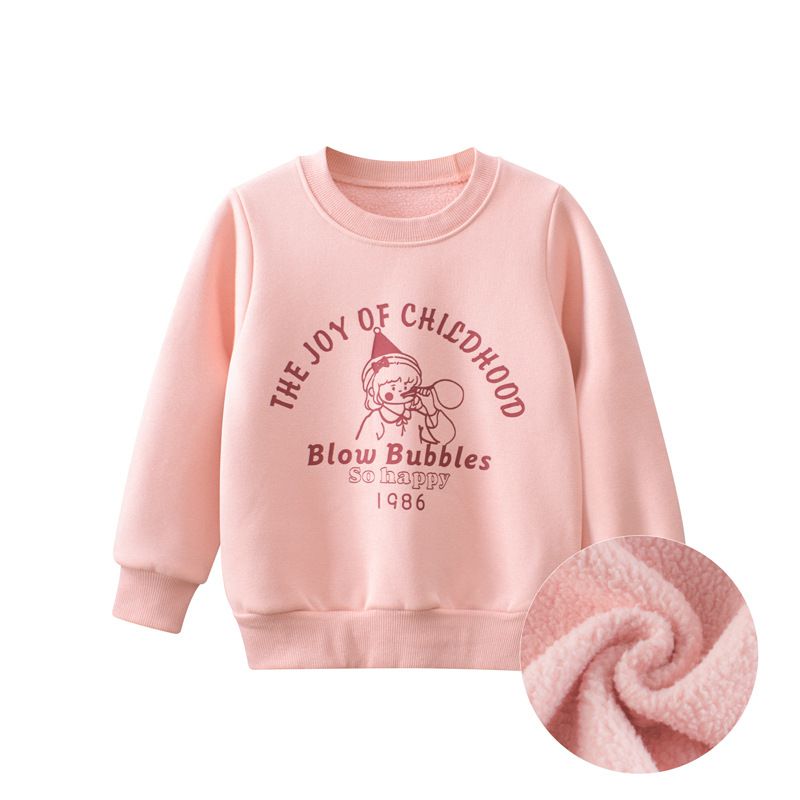 加絨圓領長袖上衣/大學T-泡泡女孩-粉色