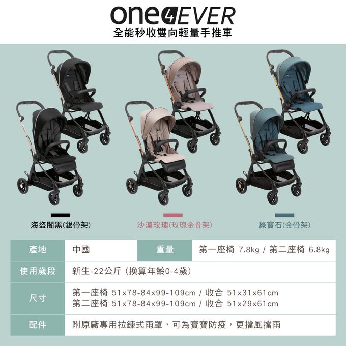 義大利 chicco - One4Ever全能秒收雙向輕量手推車-沙漠玫瑰