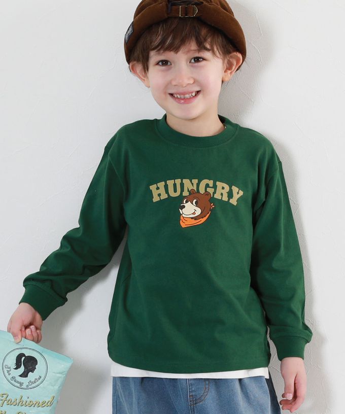 日本 devirock - 100%棉 定番印花長袖上衣-熱狗套餐-磚橘