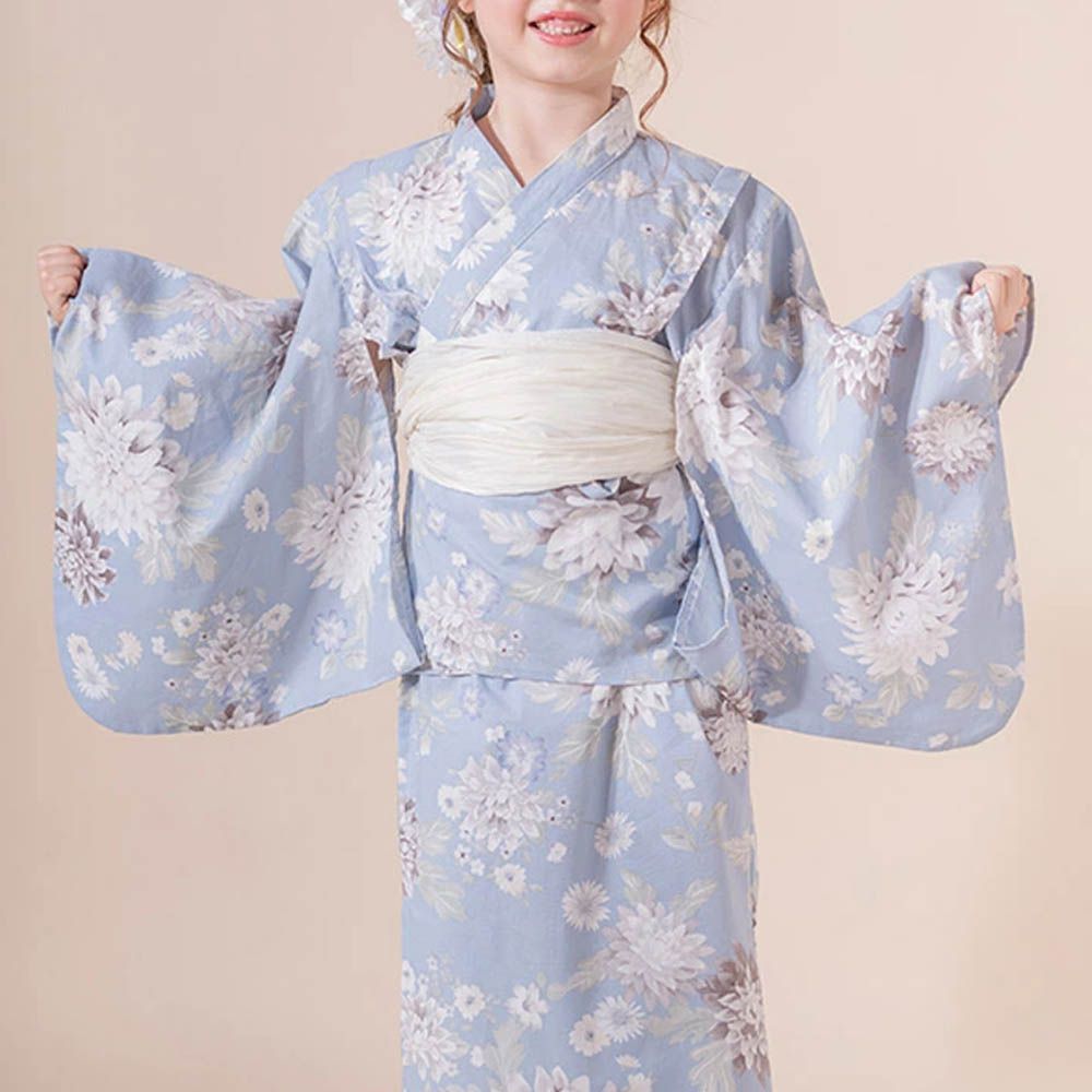 夢幻2way純棉兵兒帶浴衣(可當洋裝)-歐風花卉-水藍