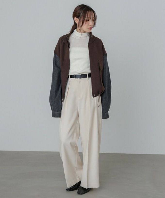 日本 Bab - 俐落簡潔丹寧袖拼接夾克/外套-棕系