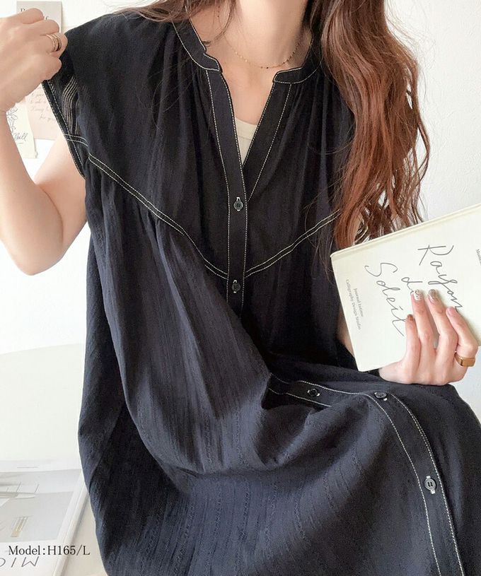 日本 Classical Elf - 法式優雅V領縫線開襟洋裝-卡其杏