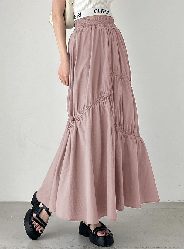 日本 GRL - 前後2WAY不規則抽繩長裙-軍綠