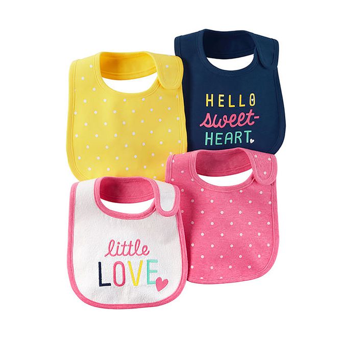 美國 Carter's - 嬰幼兒防水圍兜四入組(內外層棉質吸水/中層防水)-小甜心