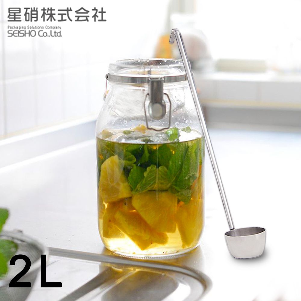 日本星硝SEISHO - 日本製 醃漬/梅酒密封玻璃保存罐2L(日本製 可掛式不鏽鋼長勺)