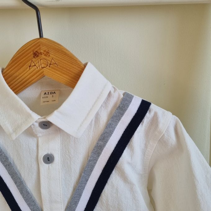 韓國 AIDA - (不含領結)V字裝飾翻領長袖襯衫-白
