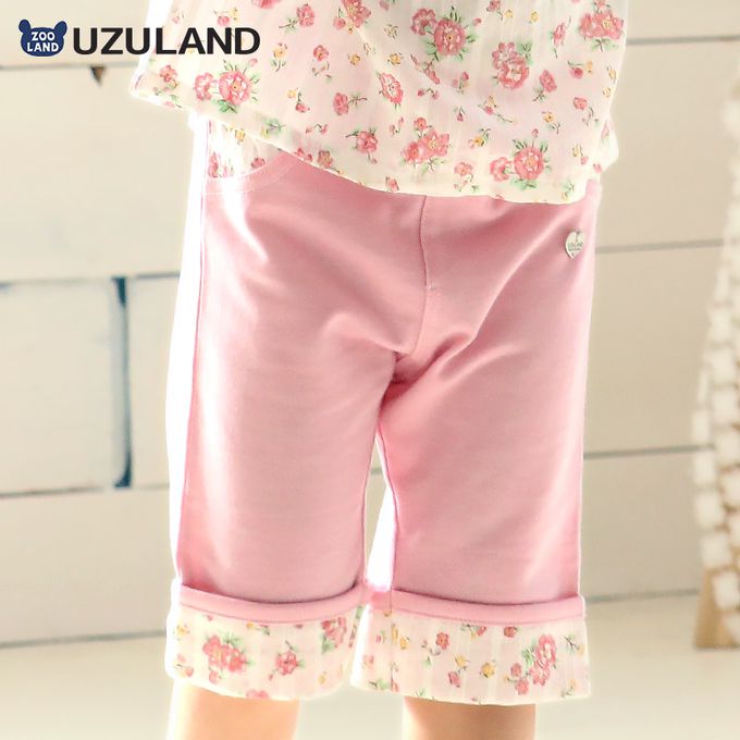 日本 ZOOLAND - 甜美花卉反摺短褲-粉紅