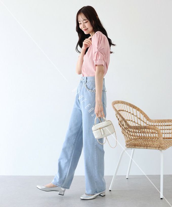 日本 BLUE EAST - 甜美可愛蝴蝶結點綴短袖上衣-水藍 (M)