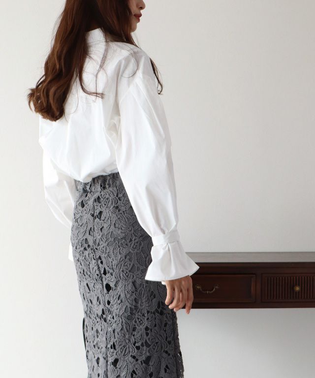 日本 BLUE EAST - 甜美翻領糖果袖襯衫-水藍