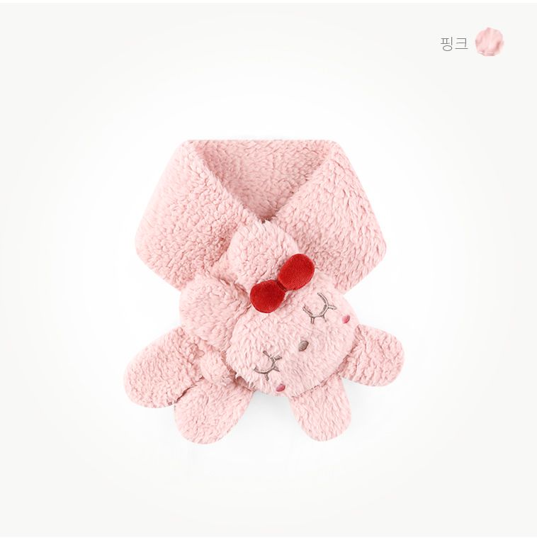 韓國 milk mile - 閉眼小兔搖粒絨圍巾-粉紅