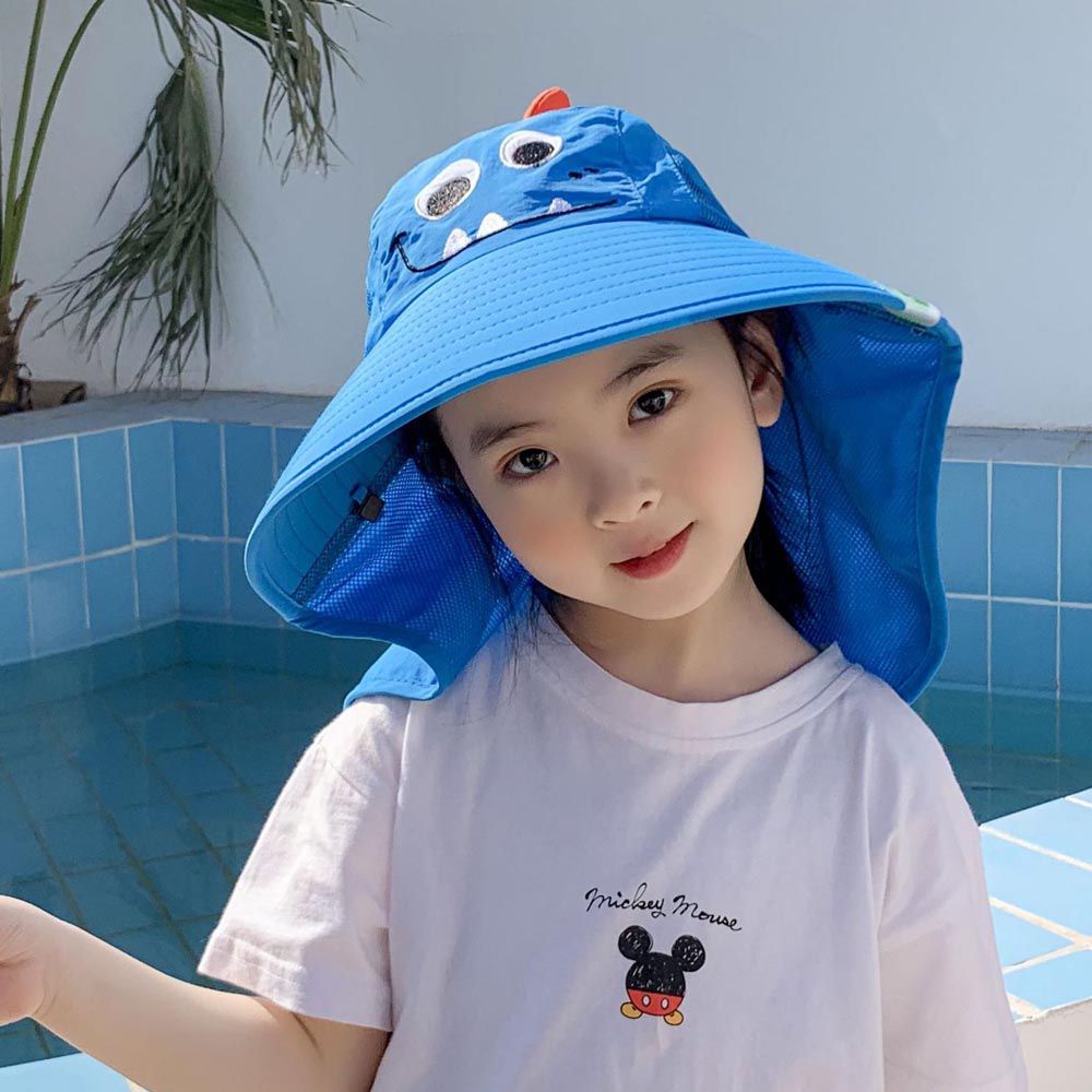 兒童立體大帽簷遮陽漁夫帽-恐龍-藍色 (建議2-8歲)