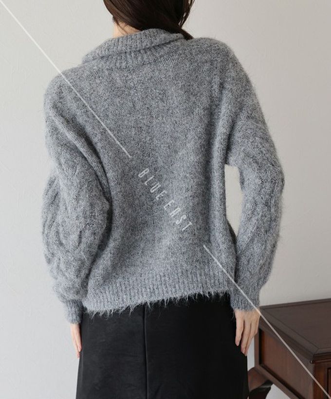 日本 BLUE EAST - 混羊毛麻花紋路立領雙拉鏈針織外套-咖啡