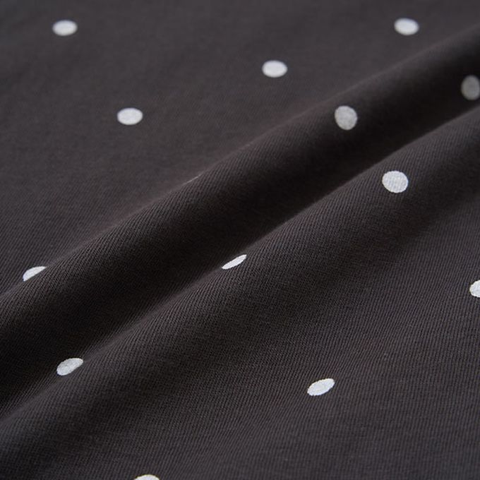 日本 Lycee mine - 純棉滿版印花打褶泡泡袖上衣-點點-炭灰