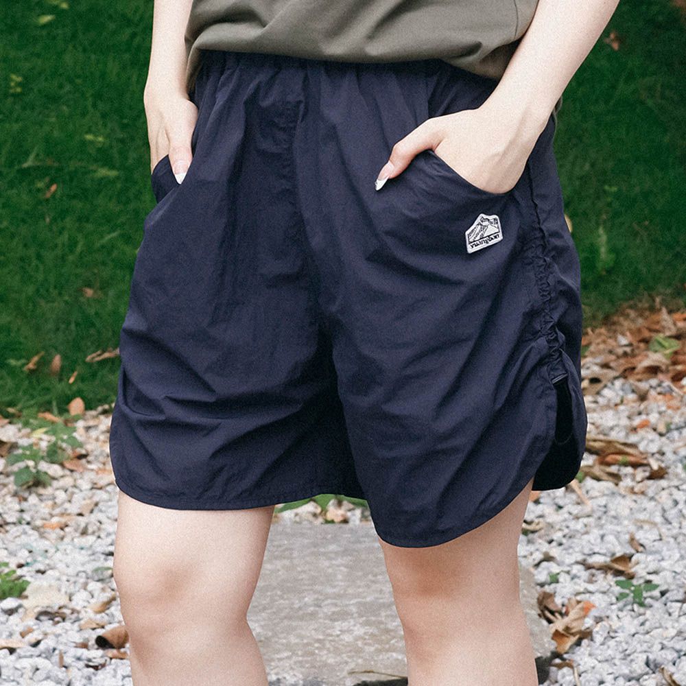 防潑水速乾輕薄側抓皺短褲-親子款-藏青