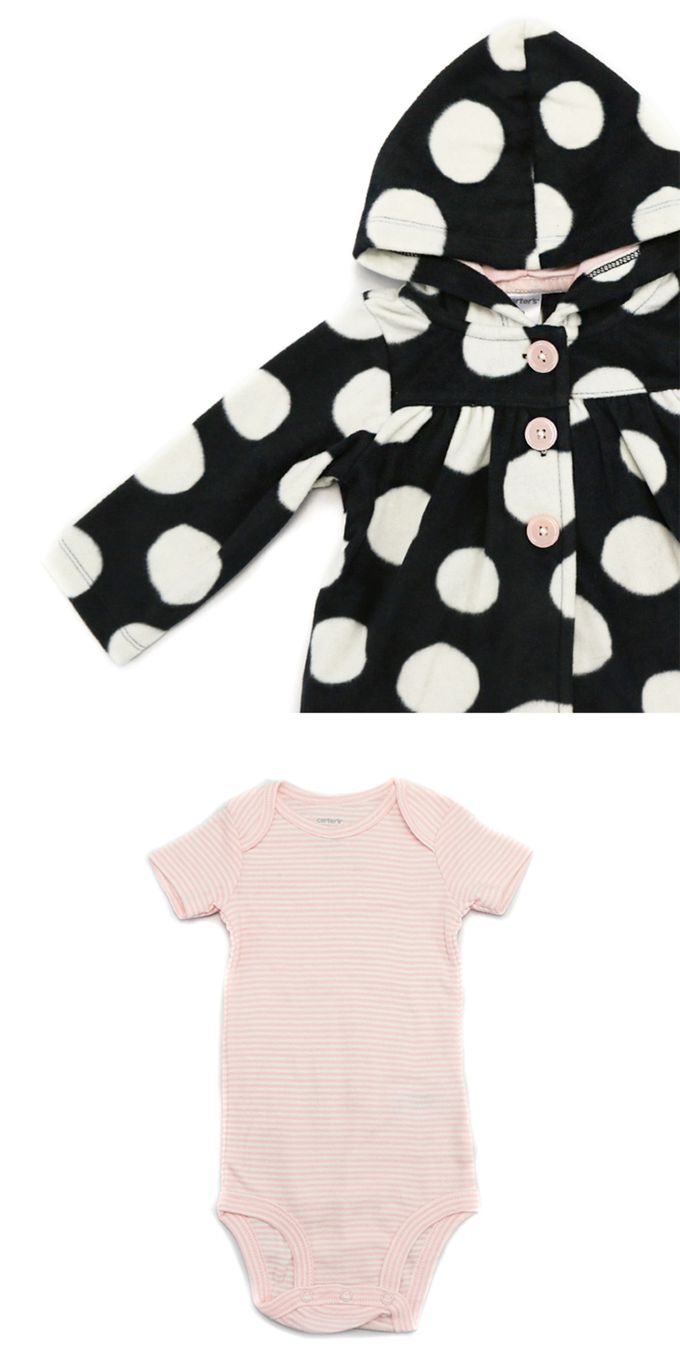 美國 Carter's - 大圓點絨毛連帽外套+短袖包屁衣+長褲3件組 (9 M)