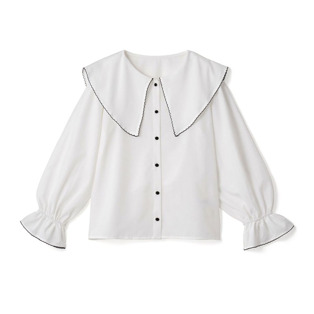 日本 GRL - 大尖領糖果束袖長袖襯衫-白