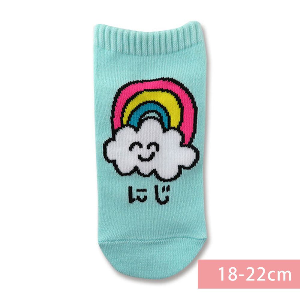 日本 OKUTANI - 童趣日文插畫短襪-彩虹-水藍 (18-22cm)