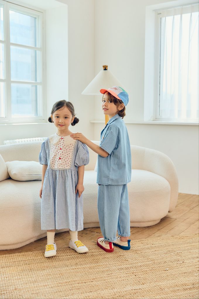 韓國 Mimico - 帥氣小熊印牛仔襯衫-淺藍