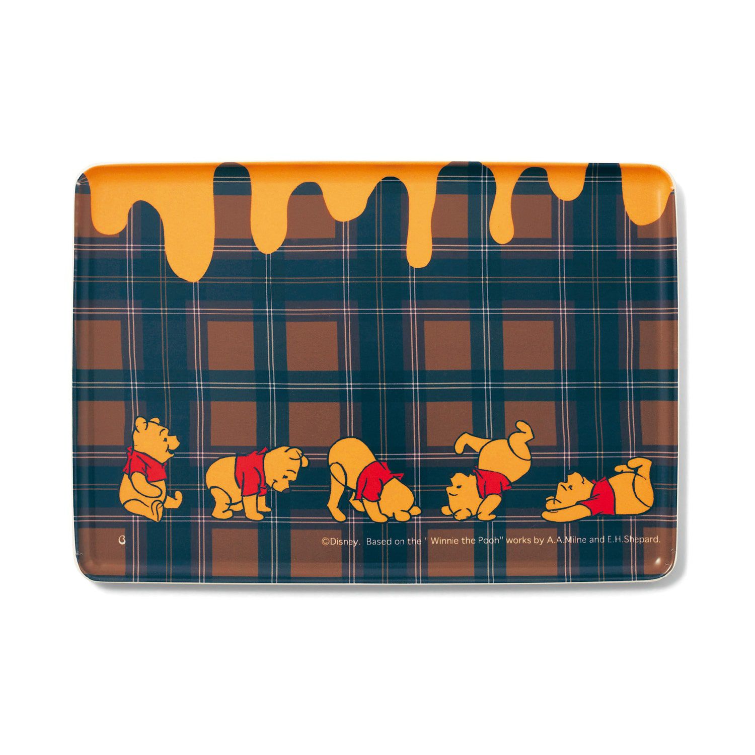 日本千趣會 - 日本製 迪士尼托盤(防滑加工)-維尼-黃藍格紋 (36x25x1.2cm)