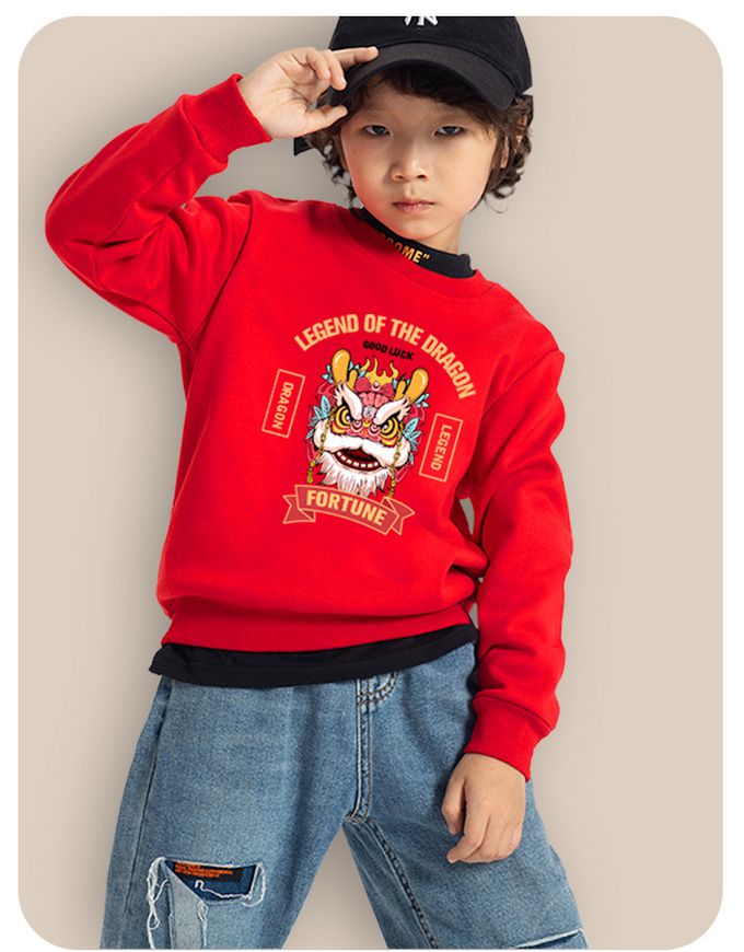 love, charlotte - 祥龍賜福拜年新年百搭長袖衛衣-黑色