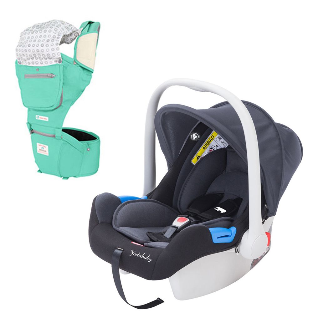 YODA - 嬰兒提籃式汽座+嬰幼兒機能成長型坐墊揹巾-沉穩黑+薄荷綠-0-12M(新生兒~13KG)
