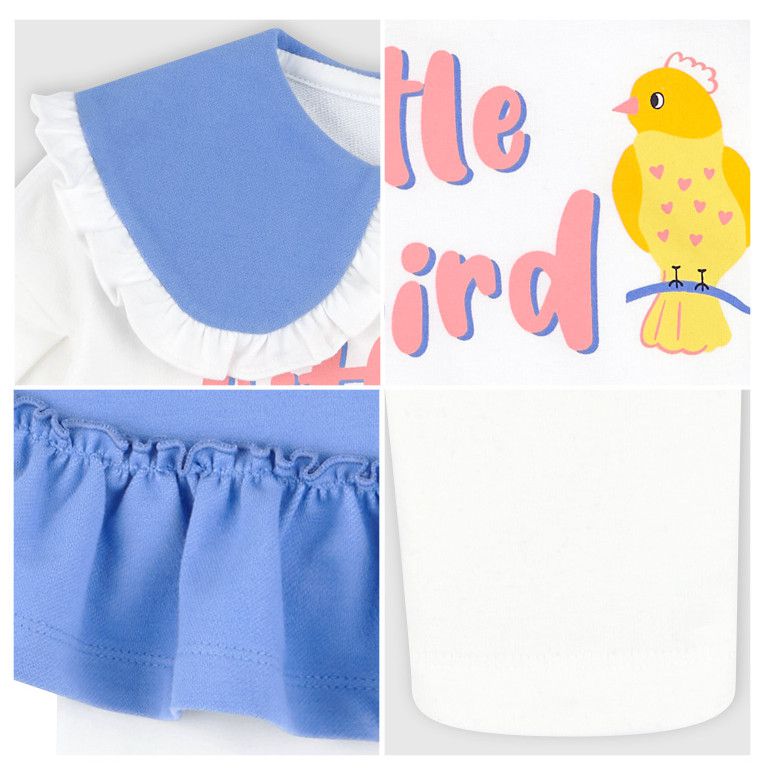 韓國 HEJMINI - 森林鳥荷葉邊內搭褲裙套裝-白