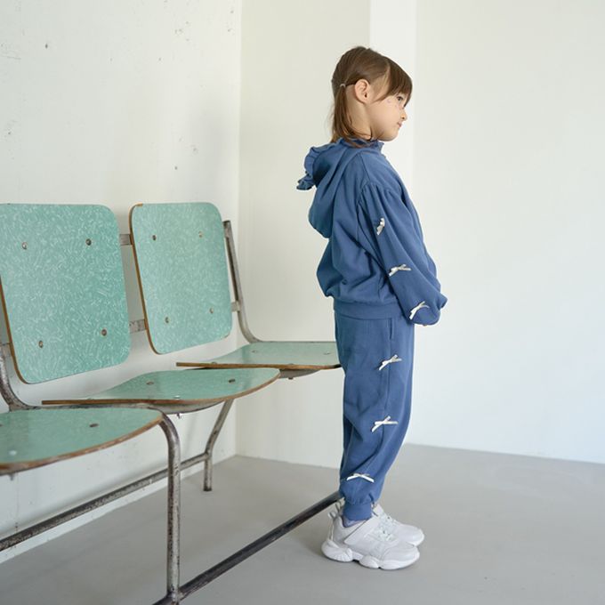 日本 Lycee mine - 蝴蝶結側邊少女休閒長褲-青藍