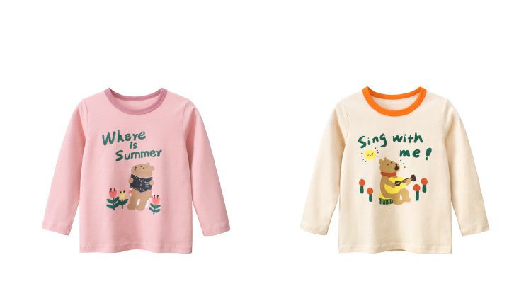 純棉長袖上衣-熊熊彈吉他-杏色