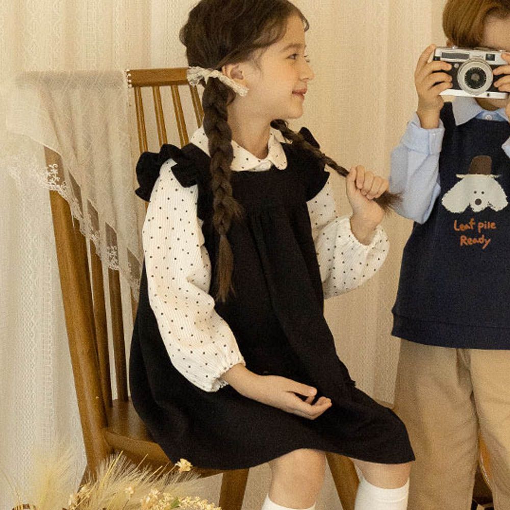 (兩件式)經典點點X背心洋裝套裝-白X黑