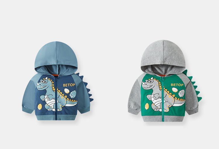 純棉立體造型連帽外套-恐龍-藍色