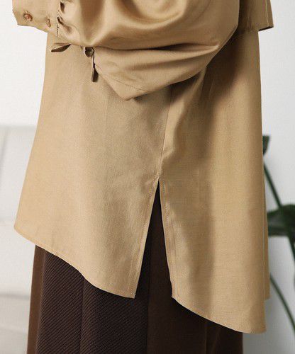 日本 Bou Jeloud - 個性抽繩設計長袖襯衫-淺墨綠