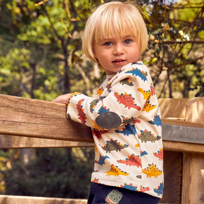 英國 JoJo Maman BeBe - 幼/兒童100%純棉長袖上衣 2 件組(可當內搭)-彩虹恐龍