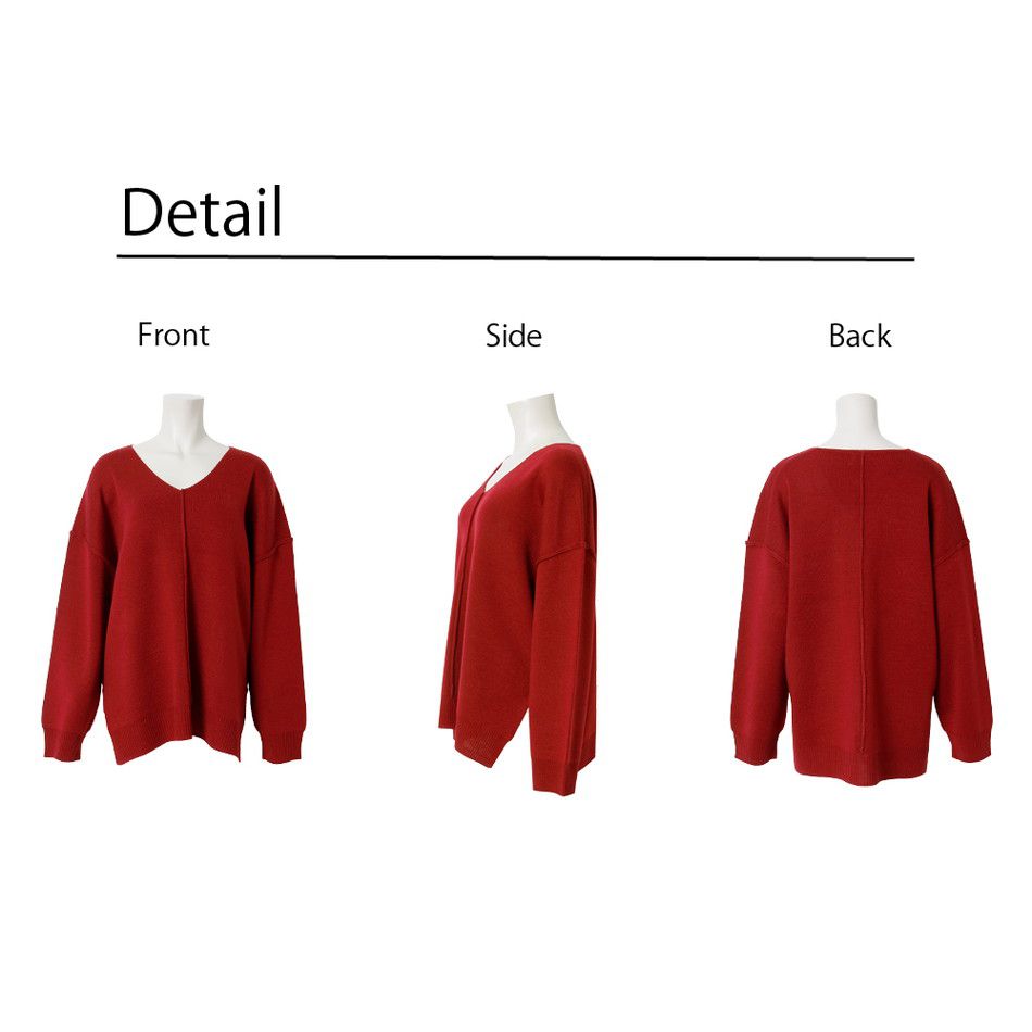 日本 Rejoule - 優雅簡約V領針織毛衣-質感紅