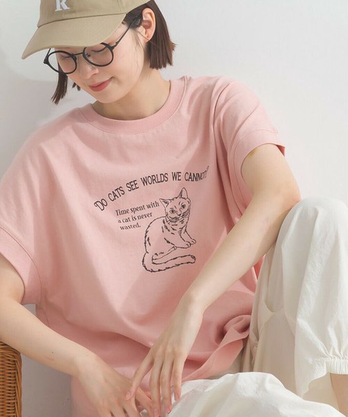 日本 Lupilien - 16OE天竺棉 貓咪印花短袖上衣-白