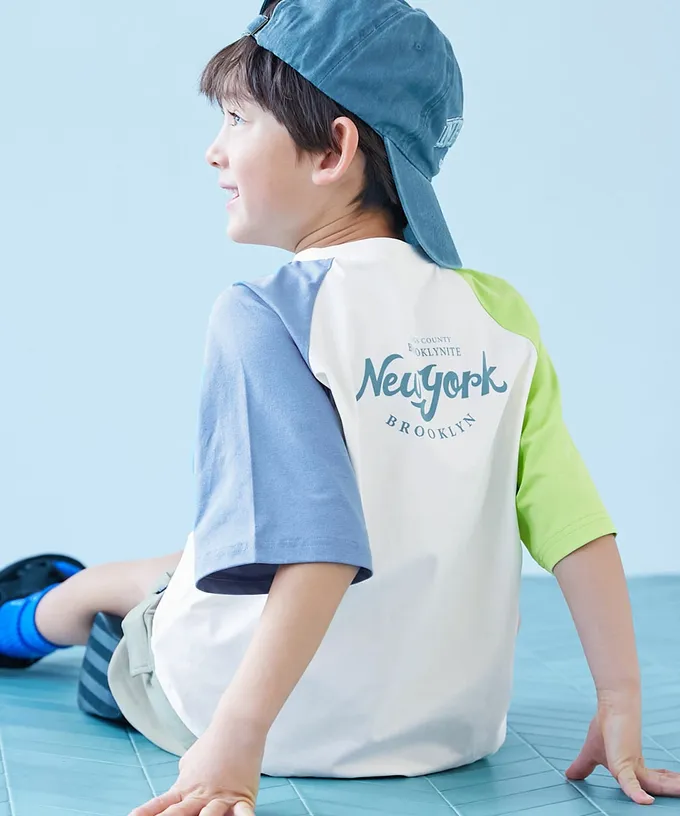 日本 devirock - [快乾防皺]防污機能短袖上衣-撞色-淺紫x橘