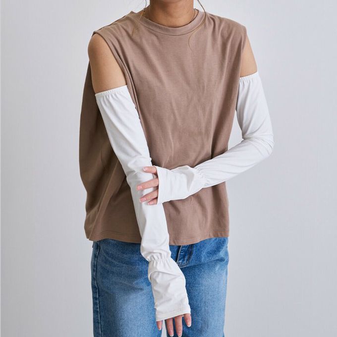 日本 LIZDAYS - 接觸涼感 抗UV露指尖防曬袖套-黑