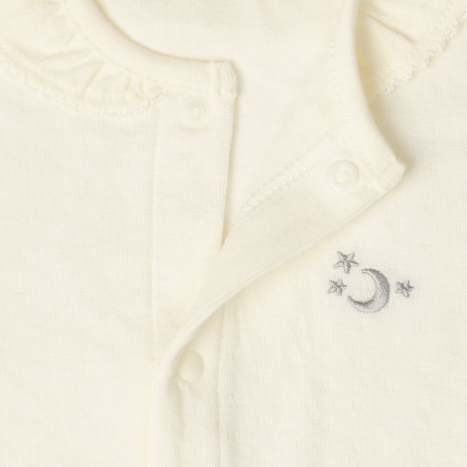 akachan honpo - 長袖蓬鬆有機棉連身衣-米白色 (50～70cm)