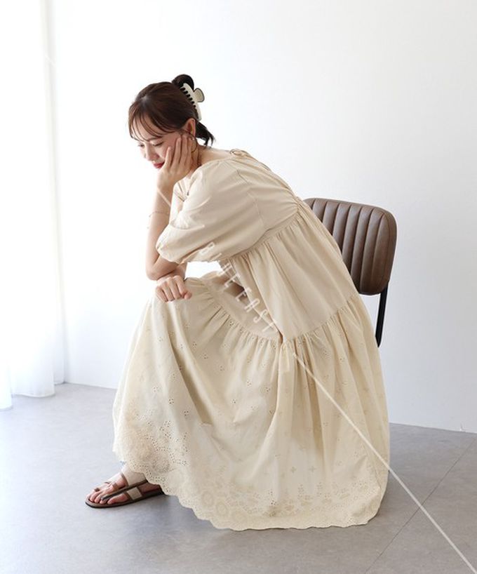 日本 BLUE EAST - 100%棉 下擺精緻蕾絲泡泡短袖洋裝-黑