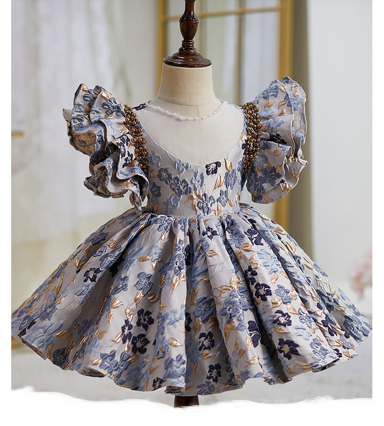 復古宮廷風刺繡大飛袖禮服-滿版小花-復古藍