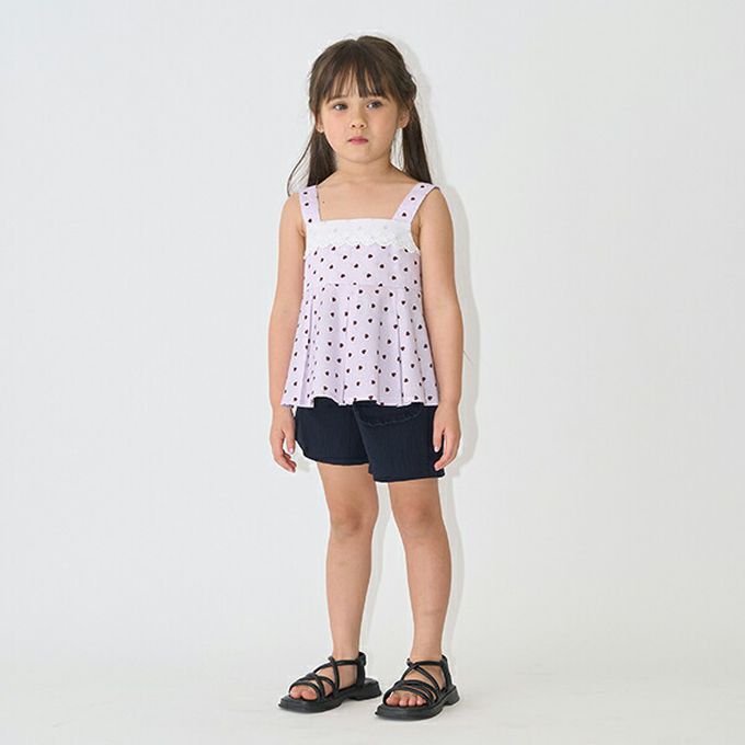 日本 Lycee mine - 100%棉 胸前蕾絲印花吊帶背心-小花-淺綠