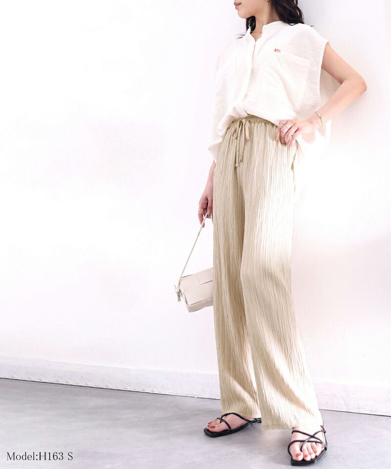 日本 Classical Elf - 浪漫光澤感垂墜感寬褲-黑