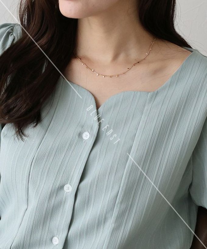 日本 BLUE EAST - 甜美心型領線條紋理長袖襯衫-杏橘