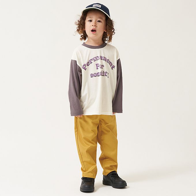 日本 b-ROOM - 100%棉 簡約logo撞色長袖上衣-深藍